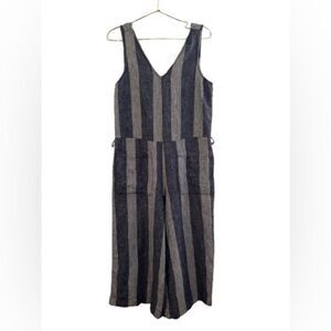 Zoe Flattering Gray and Blue Jumpsuit with Vertical Stripes
